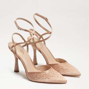 Sam Edelman Hardy Ankle Strap Pointed Toe Spool Heel Pumps in Rosa Nude Satin wi